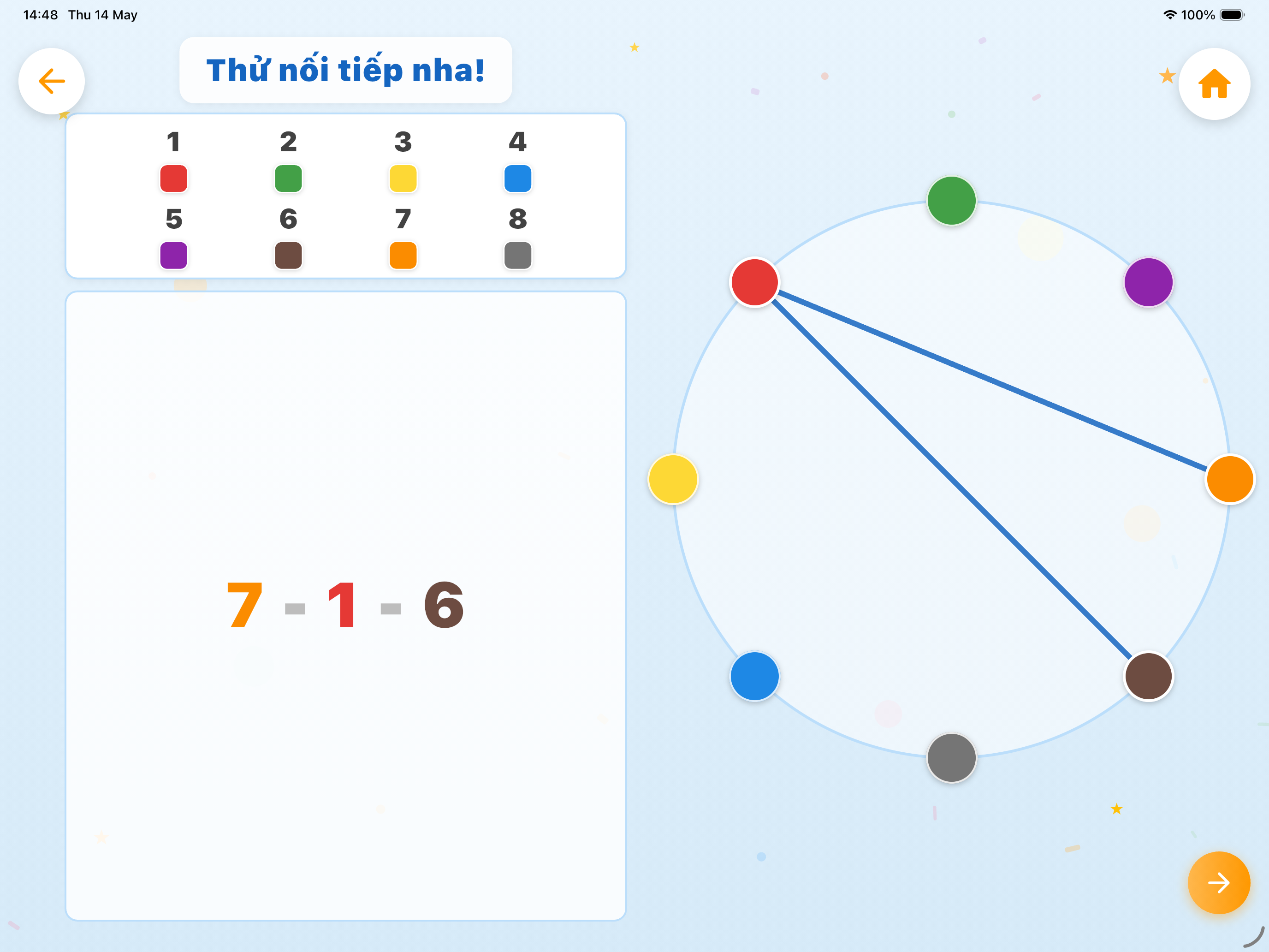 Trò chơi 'Thám tử quy luật' — bé nối thứ tự màu trên iPad