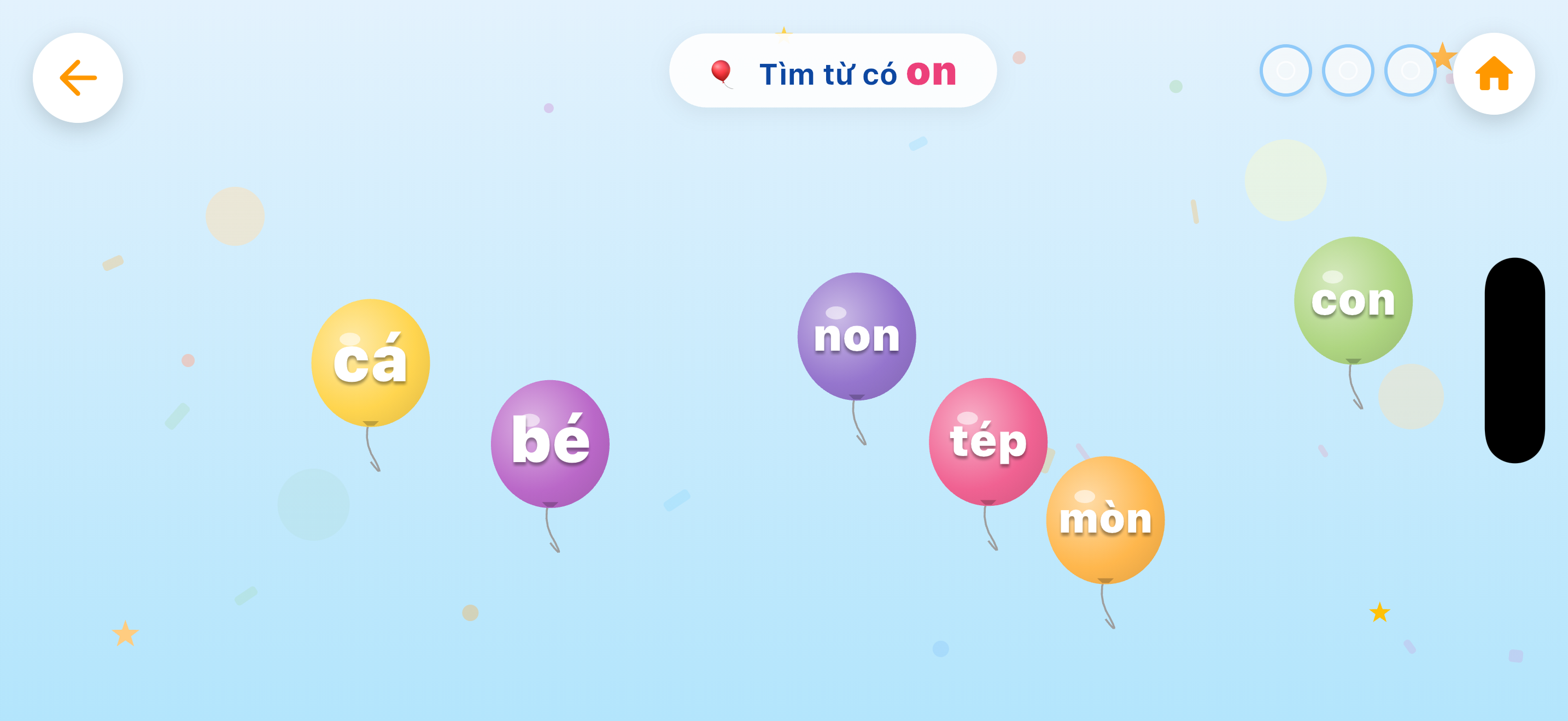 Trò chơi 'Chữ tìm bạn' — bé tìm từ có vần 'on' trên iPhone